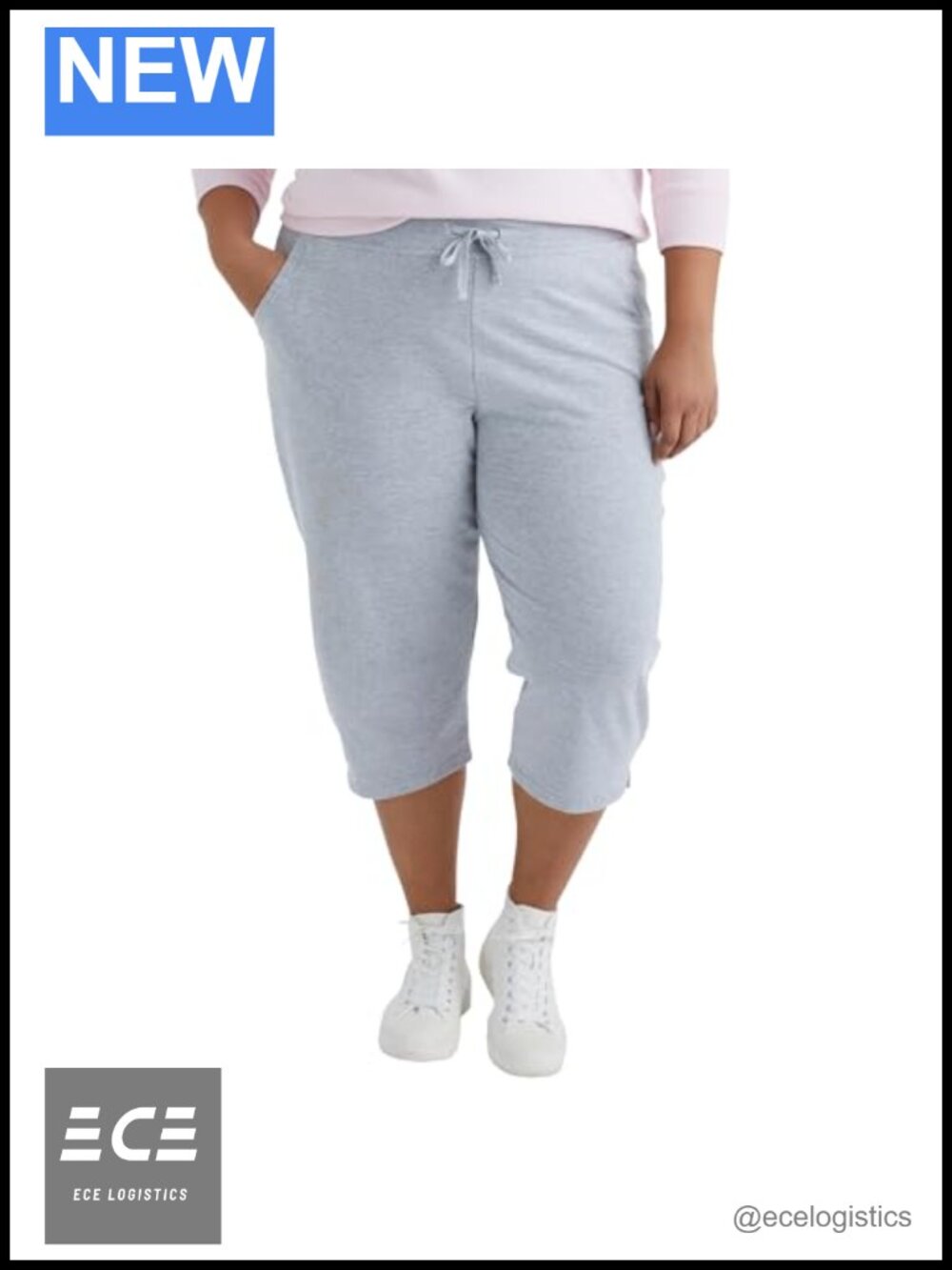 French Terry Capri Sweatpants with Pockets Relaxed Fit Drawstring